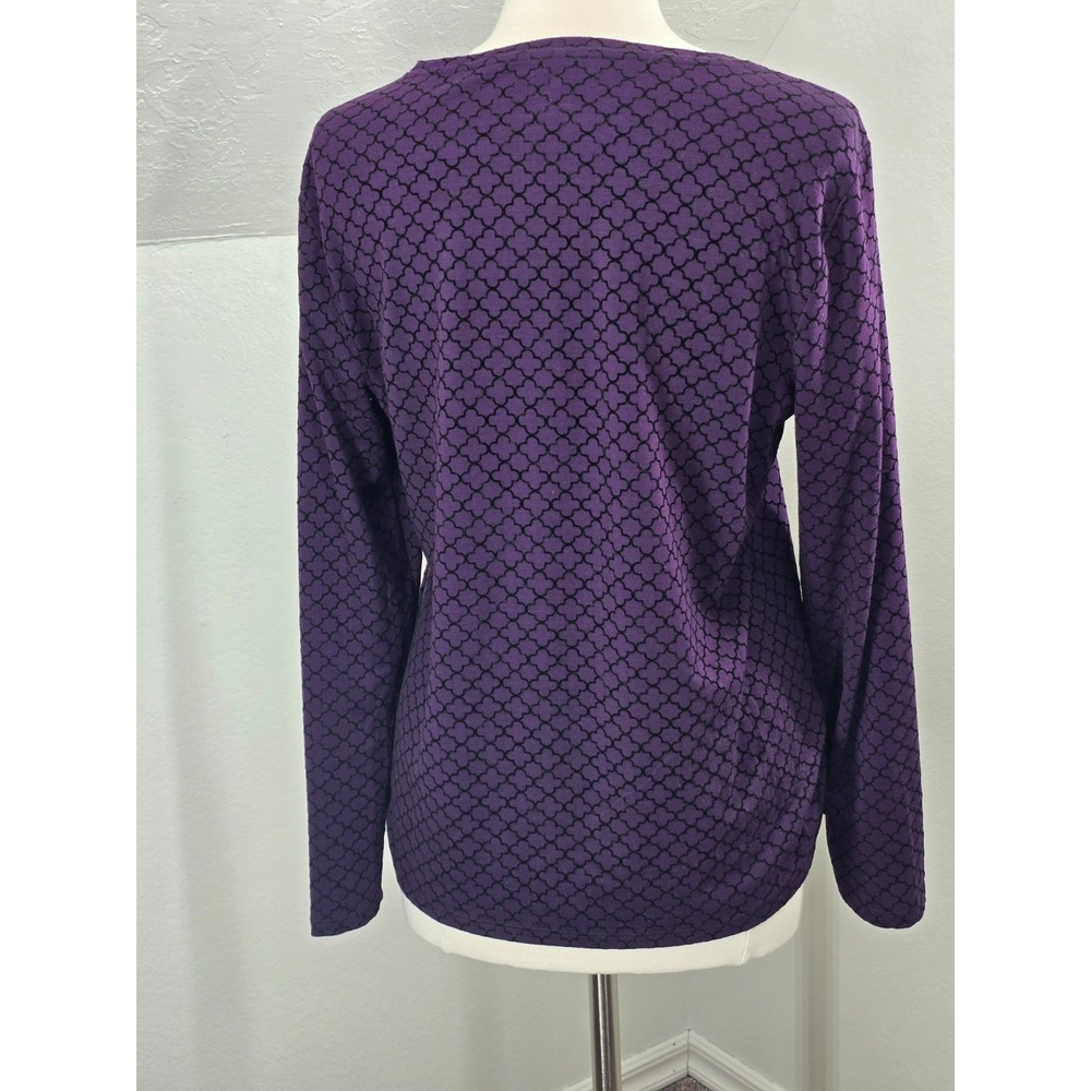 T by Talbots Sz L Dark Purple & Black Long Sleeve T Casual Elegance Stretch - Picture 5 of 9